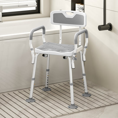 Height Adjustable Shower Chair with Backrest and Armrests for Elderly and Disabled, Light Grey Homcom
