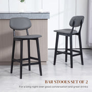 Set of 2 Faux Leather Bar Stools with Backs Solid Wood Legs for Kitchen Dark Grey