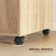 Close-up of a swivel castor on the Natural wood sideboard, 2 castors with brakes