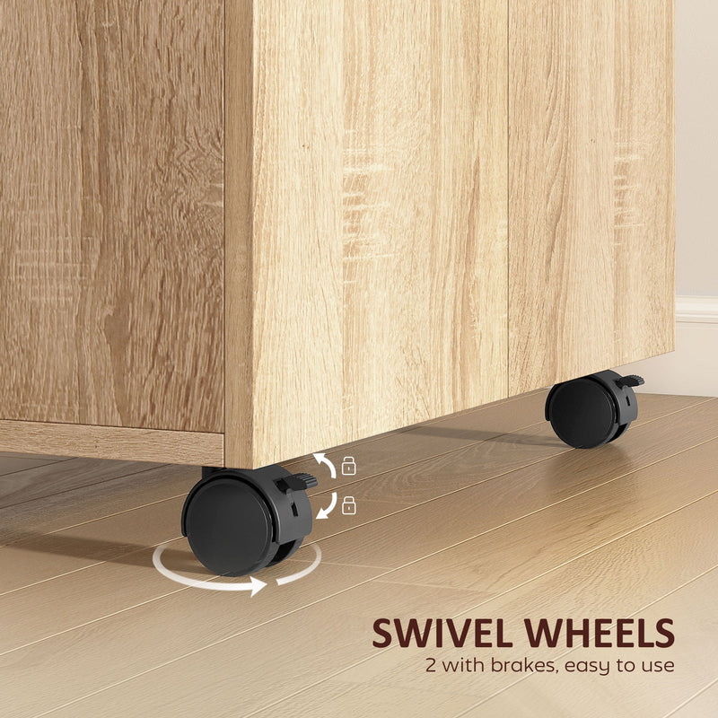 Close-up of a swivel castor on the Natural wood sideboard, 2 castors with brakes