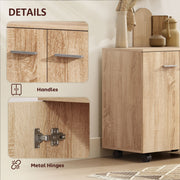 Close-ups of the silver door handles and metal hinges on the Natural wood sideboard
