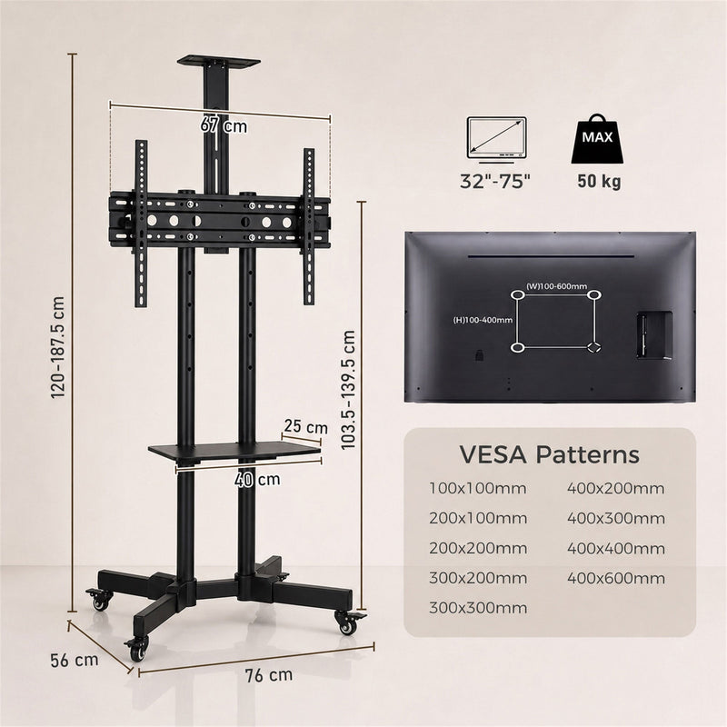 Height adjustment feature panel showing the TV stand raised and lowered on 5 levels in a living room