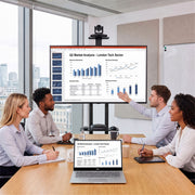Lifestyle photo of the TV stand in a meeting room being used to present business charts