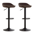 Set of 2 mocha leather effect bar stools with matte black base
