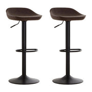 Set of 2 mocha leather effect bar stools with matte black base