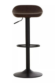 Mocha bar stool with curved padded seat and black pedestal base on a plain background