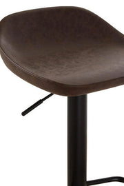 Close-up of mocha leather effect seat on adjustable bar stool
