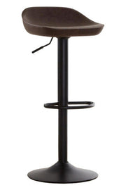 Front view of mocha leather effect bar stool with matte black base
