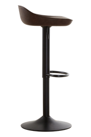 Side view of mocha adjustable bar stool with black pedestal
