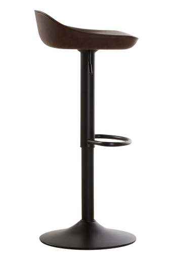 Side view of mocha adjustable bar stool with black pedestal