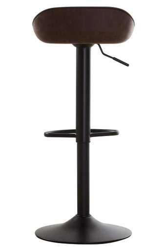 Rear view of mocha leather effect bar stool with black base