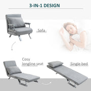 Durable steel frame and steel legs construction detail, light grey chair bed
