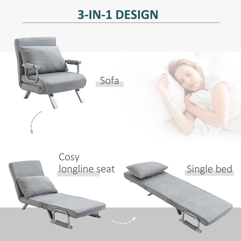 Durable steel frame and steel legs construction detail, light grey chair bed