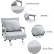 Five-position adjustable backrest diagram on light grey chair bed