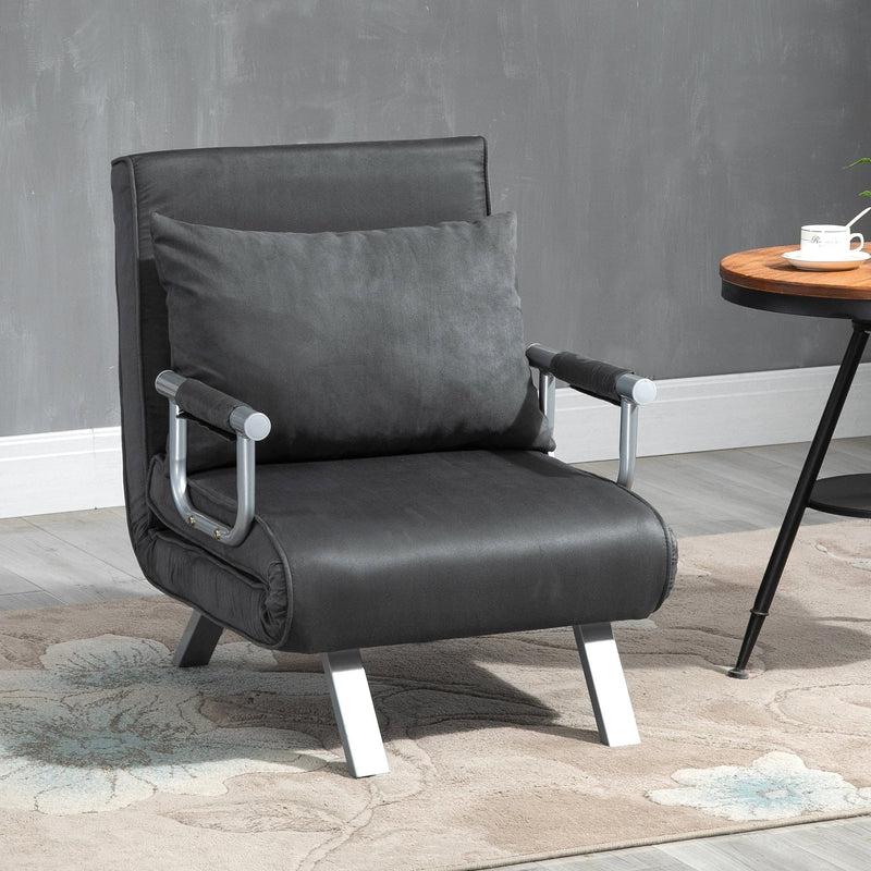 Dark grey 3-in-1 faux suede chair bed styled in a modern living room
