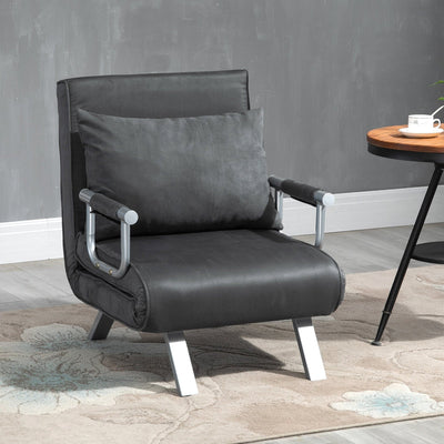 Dark grey 3-in-1 faux suede chair bed styled in a modern living room
