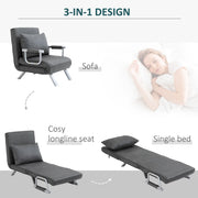 3-in-1 design showing dark grey chair, longline seat and single bed positions