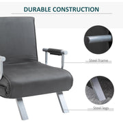 Durable steel frame and steel legs construction detail, dark grey chair bed