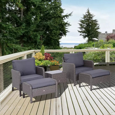 Luxury Rattan Lounger Set with Footstools - Grey Outsunny