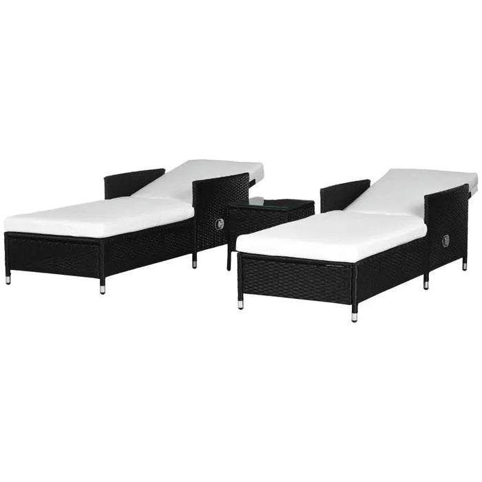 Luxury Rattan Sun Lounger Set with Coffee Table, Black