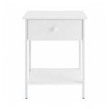 Vasagle modern bedside table with drawer and open shelf, front angle view, rustic brown and black finish