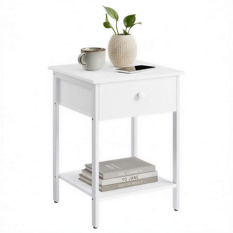 Vasagle bedside table nightstand with open drawer showing storage space