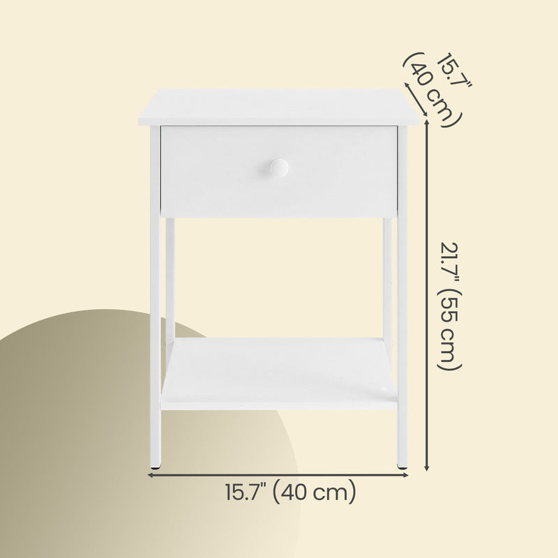 Vasagle steel frame nightstand close-up of open shelf holding books