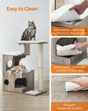 Easy to clean demo showing removable washable cushions on the perches and in the cave