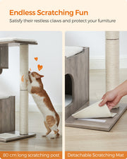 Cat scratching the 80 cm sisal post beside the detachable scratching mat