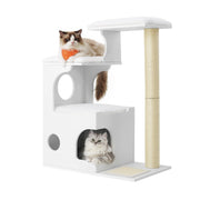 Cloud white Feandrea cat tree with enclosed cave, three perches and sisal post on a white background