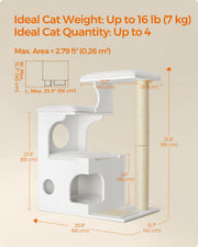 Dimensions diagram showing the cat tree at 66 x 40 x 86 cm with a 36 cm cave opening