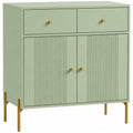 Homcom light green sideboard with 2 drawers and fluted double doors, angled studio view