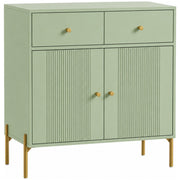 Homcom light green sideboard with 2 drawers and fluted double doors, angled studio view