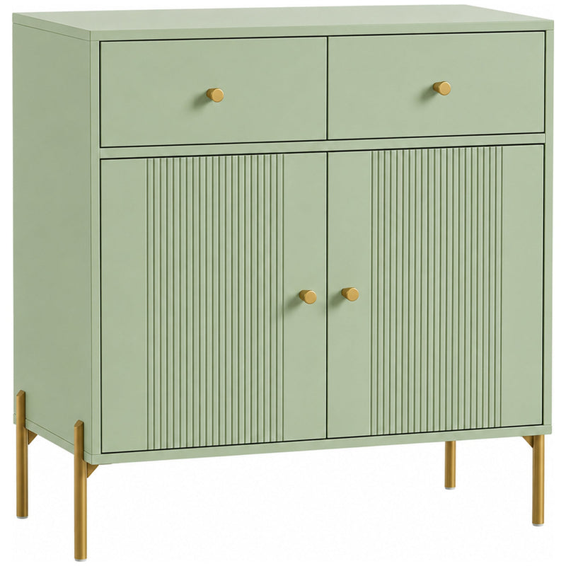 Homcom light green sideboard with 2 drawers and fluted double doors, angled studio view