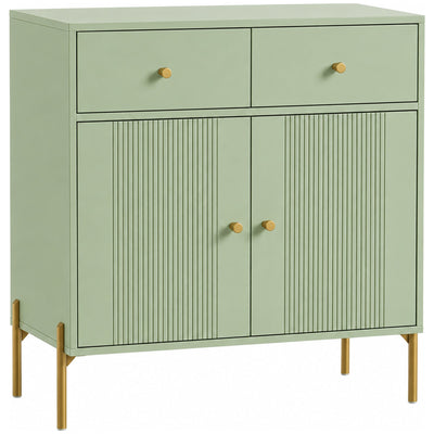 Homcom light green sideboard with 2 drawers and fluted double doors, angled studio view