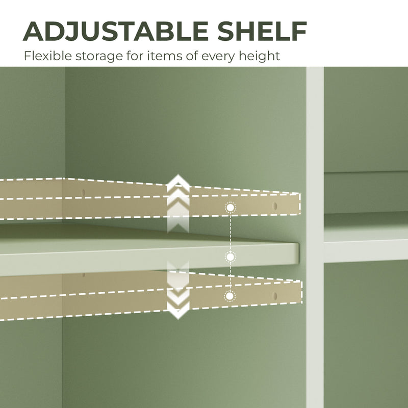 Close-up of the 3-position adjustable shelf pegs inside the cabinet