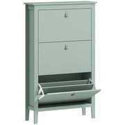 HOMCOM green three-drawer shoe cabinet, studio view with middle drawer open