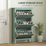 Three open drawers showing shoe storage capacity of 12 to 21 pairs