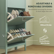 Close-up comparison of the cabinet drawer with and without the removable shoe dividers