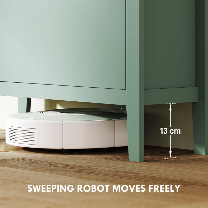 13 cm floor clearance under the cabinet allowing a robot vacuum to pass beneath