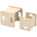 Natural plywood toddler table and chair set with cloud-shaped cut-outs on a white background