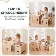 Flip to change height: toddler table and chair in high, medium and low positions