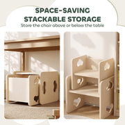 Stackable storage: chair stored above or below the toddler table