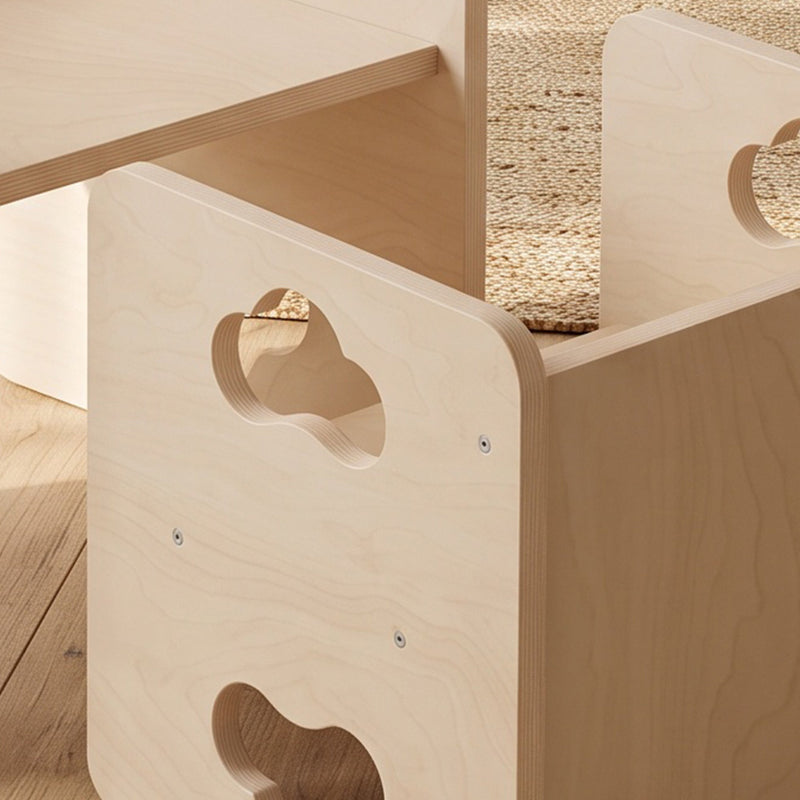 Close-up of the cloud-shaped cut-out handle on the toddler chair