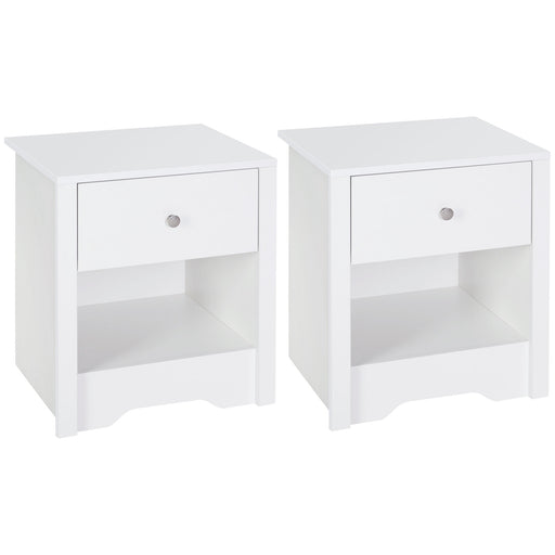 Set of 2 Bedside Tables with Drawer and Shelf for Bedroom or Lounge Storage White