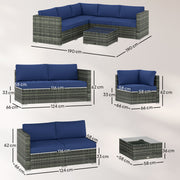 Rattan Garden Furniture Set for 5 with Cushions and Coffee Table for Patio or Outdoor Use, Grey Outsunny