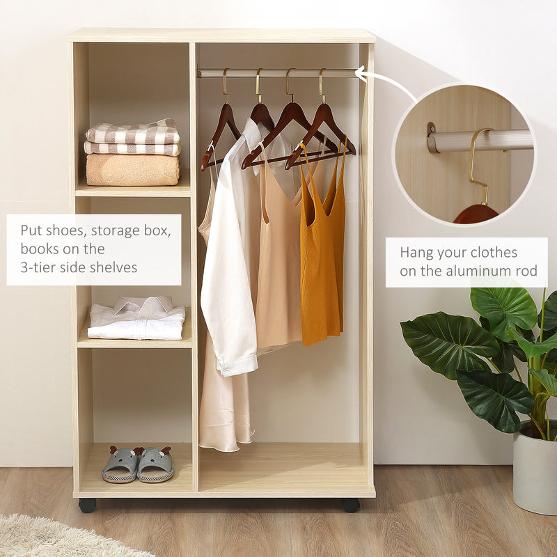Open Wardrobe with Shelves and Wheels for Easy Clothes Organisation Maple Wood Effect AOSOM