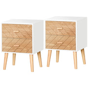 Set of 2 Modern Bedside Tables with Drawer and Wooden Legs Ideal for Bedroom Storage White