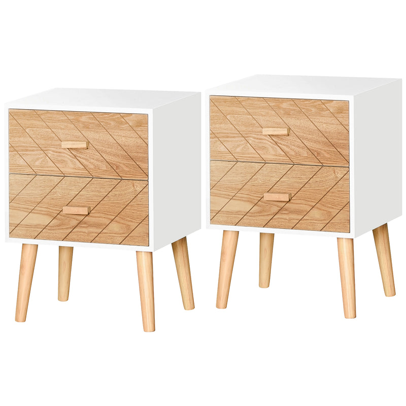 Set of 2 Modern Bedside Tables with Drawer and Wooden Legs Ideal for Bedroom Storage White