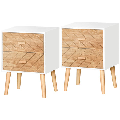 Set of 2 Modern Bedside Tables with Drawer and Wooden Legs Ideal for Bedroom Storage White